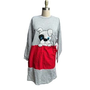 Vtg Private collection house of lloyds Gray Sweatshirt Puppy on Fence Nightgown